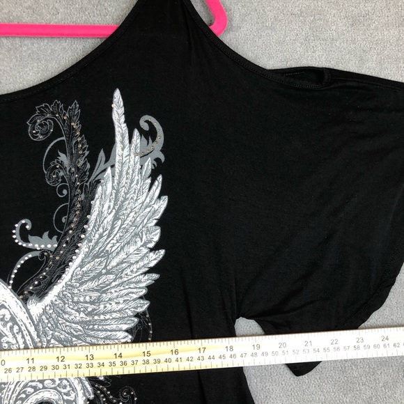 Vocal Made In Usa Rhinestone Gothic Grunge Y2k cold shoulder tunic size L - Picture 9 of 9